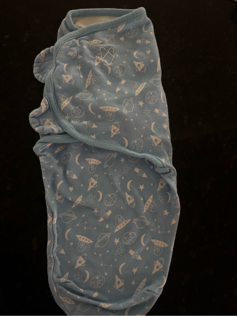 Blue Space-Print Baby Swaddle Sack - Velcro
